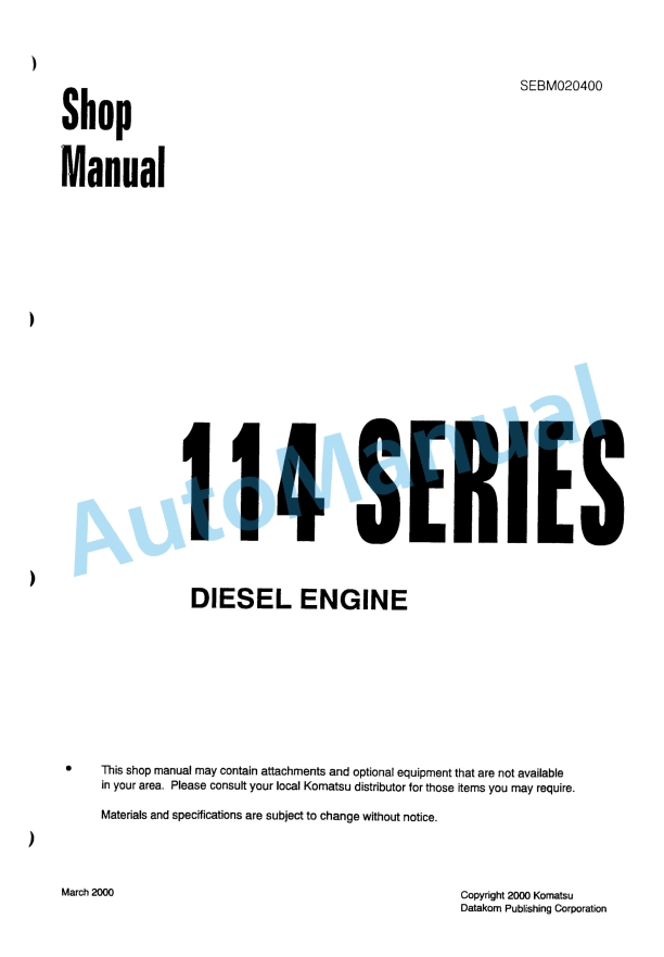 Komatsu 114 Series Diesel Engine Shop Manual SEBM020400
