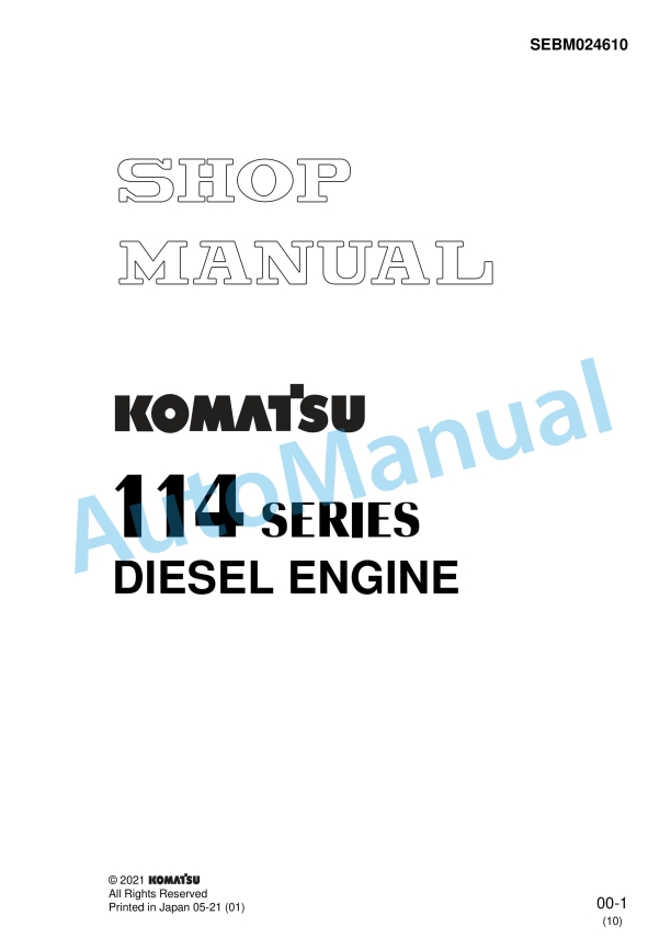 Komatsu 114 Series Diesel Engine Shop Manual SEBM024610