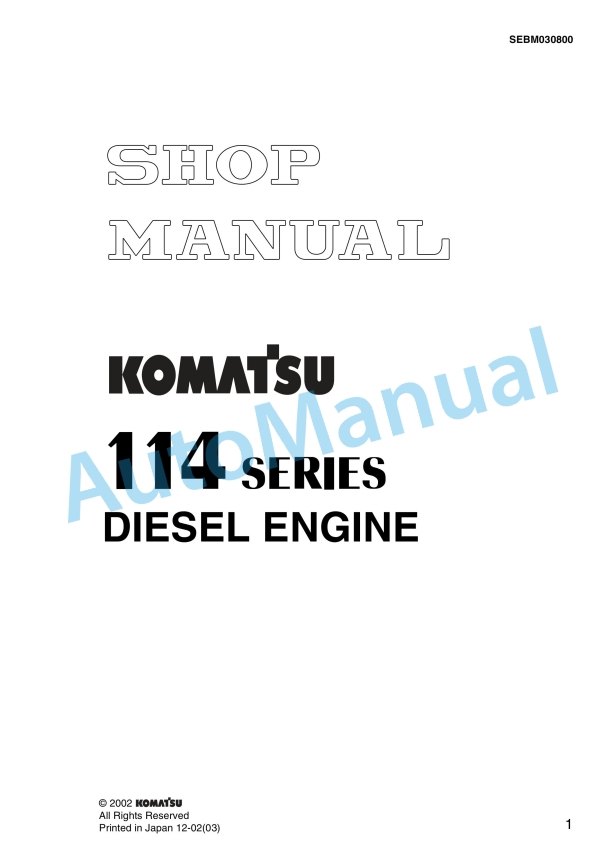 Komatsu 114 Series Diesel Engine Shop Manual SEBM030800