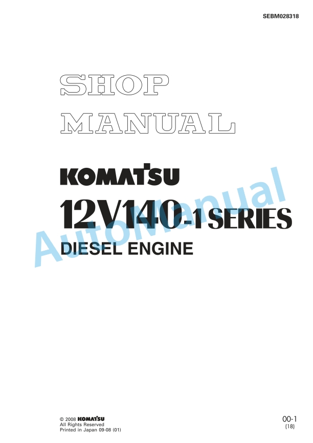 Komatsu 12V140-1 Series Diesel Engine Shop Manual SEBM028318