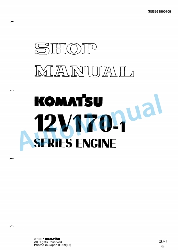 Komatsu 12V170-1 Series Diesel Engine Shop Manual SEBE61800105