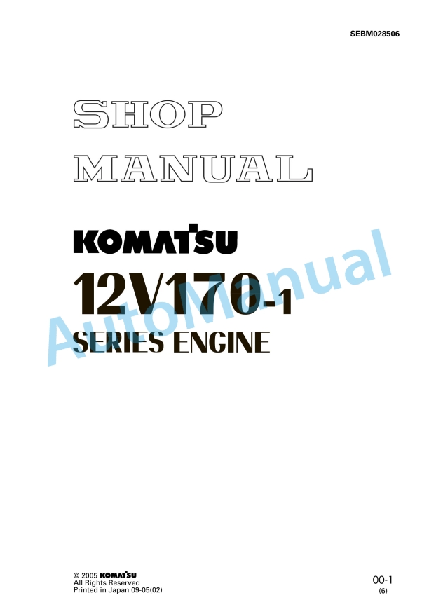 Komatsu 12V170-1 Series Diesel Engine Shop Manual SEBM028506