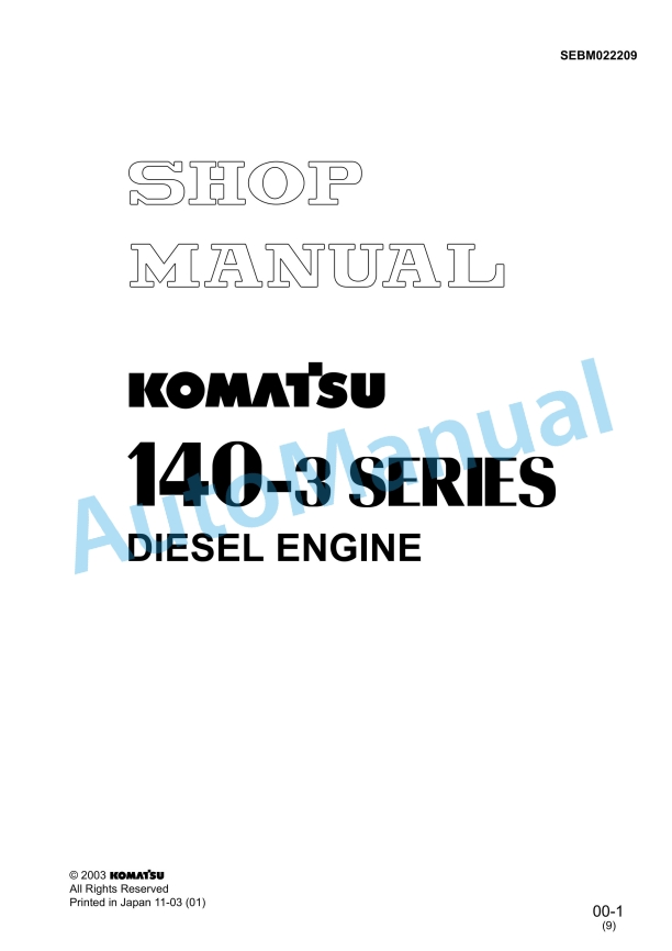 Komatsu 140-3 Series Diesel Engine Shop Manual SEBM022209