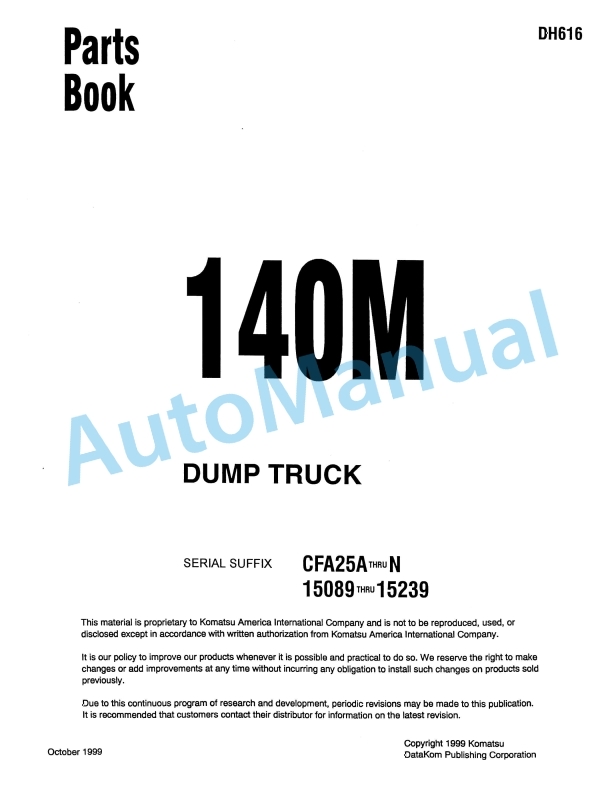 Komatsu 140M Dump Truck Parts Manual DH616