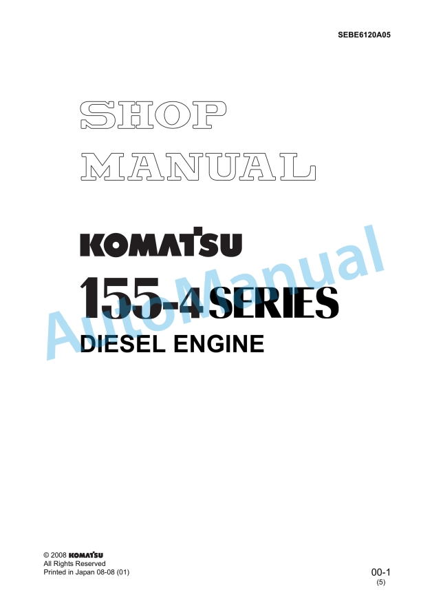 Komatsu 155-4 Series Diesel Engine Shop Manual SEBE6120A05