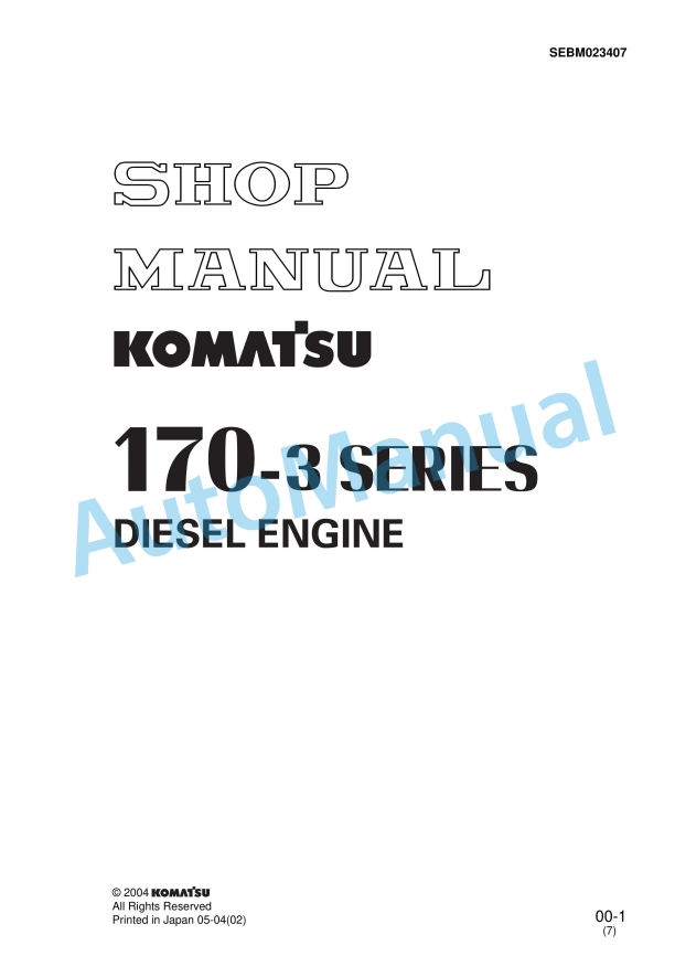Komatsu 170-3 Series Diesel Engine Shop Manual SEBM023407