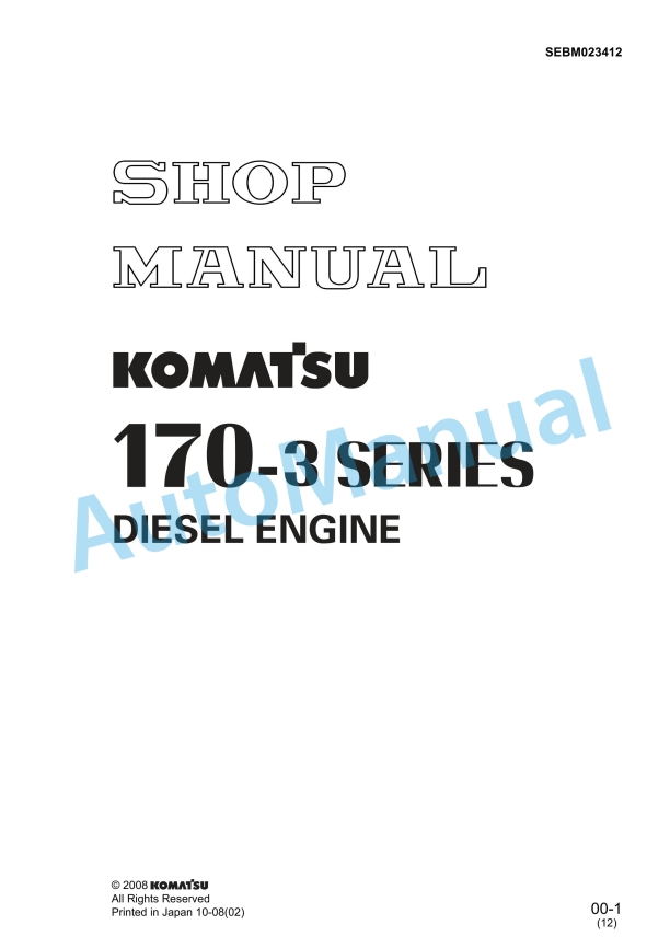 Komatsu 170-3 Series Diesel Engine Shop Manual SEBM023412