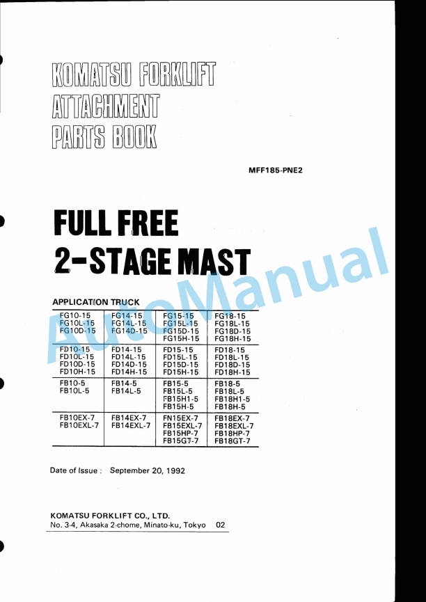 Komatsu 2- Stage Mast Full Free Parts Manual MFF185-PNE2