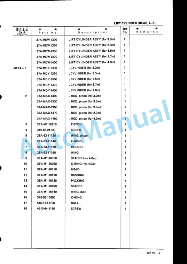 Komatsu 2- Stage Mast Full Free Parts Manual MFF185-PNE2-4
