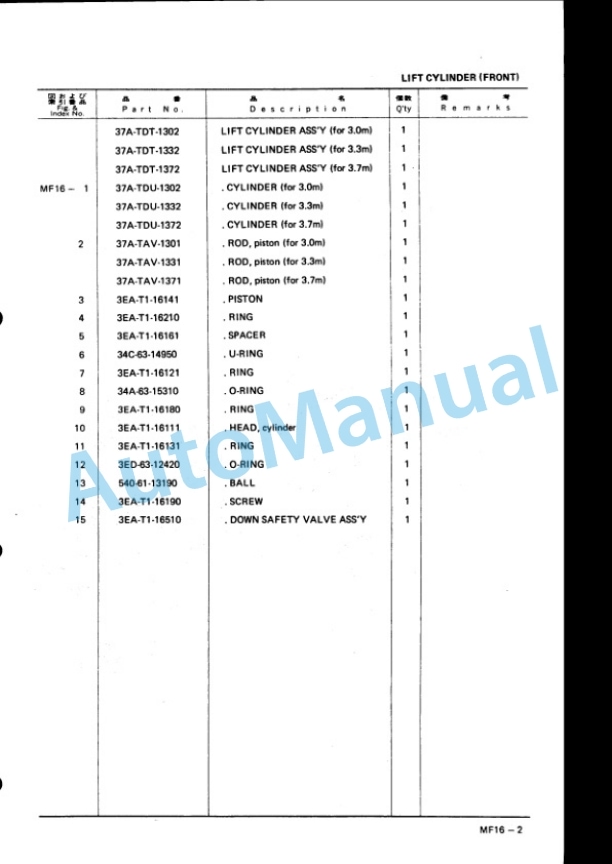 Komatsu 2- Stage Mast Full Free Parts Manual MFF185-PNE2-5