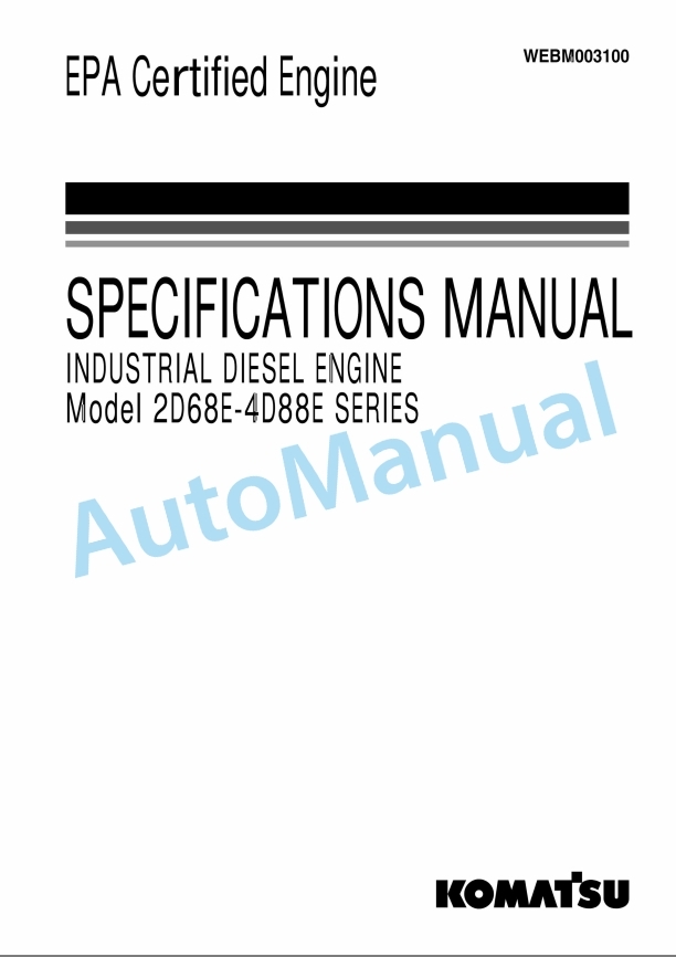 Komatsu 2D68E-4D88E Series Diesel Engine Specifications Manual WEBM003100