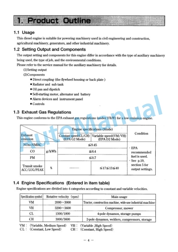 Alternative view of Komatsu 2D68E-4D88E Series Diesel Engine Specifications Manual WEBM003100