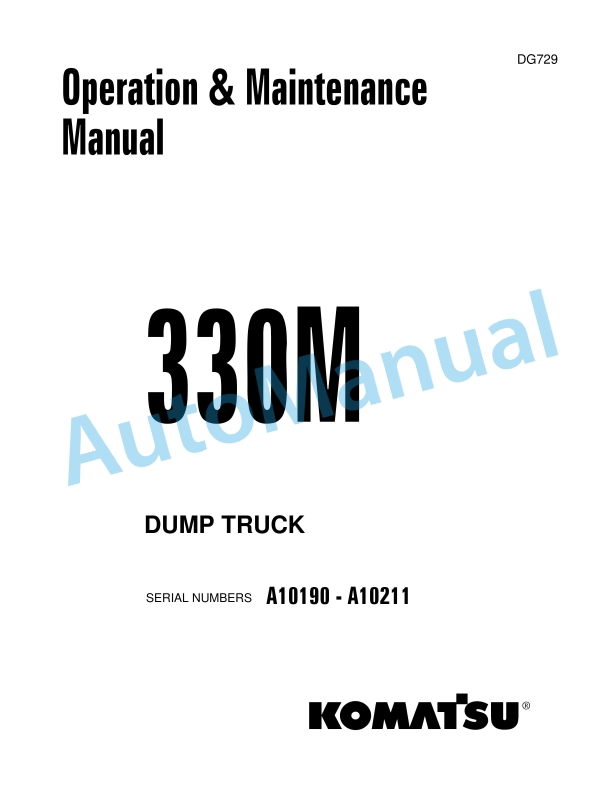 Komatsu 330M Dump Truck Operation and Maintenance Manual DG729