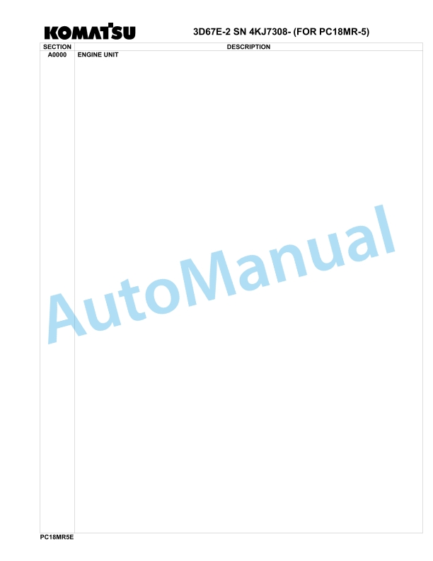 Komatsu 3D67E-2 Engine Parts Manual