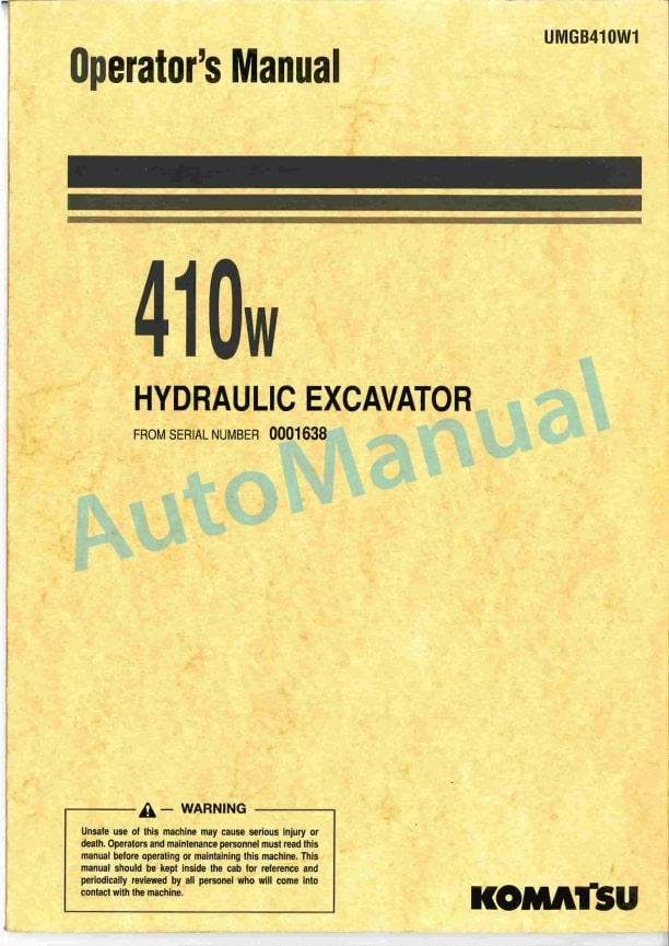 Komatsu 410W Hydraulic Excavator Operation and Maintenance Manual UMGB410W1