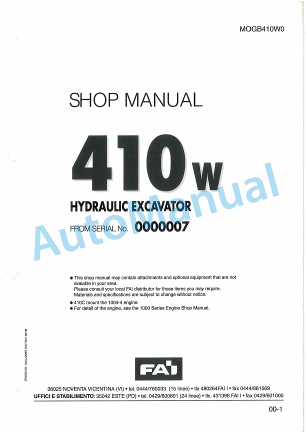 Komatsu 410W Hydraulic Excavator Shop Manual MOGB410W0