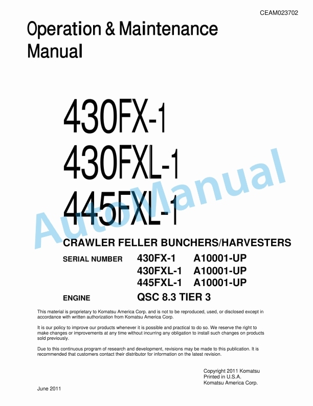 Komatsu 430FX-1, 430FXL-1, 445FXL-1 Operation and Maintenance Manual CEAM023702
