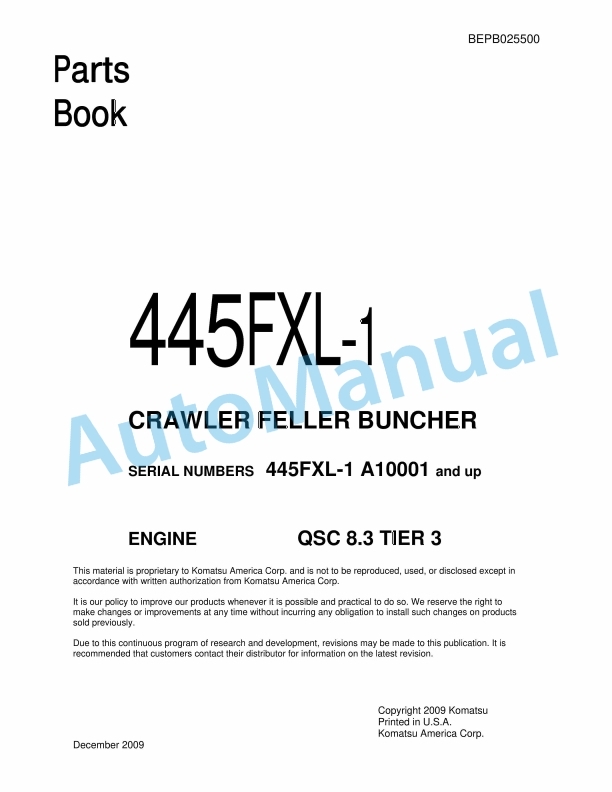 Komatsu 445FXL-1 Crawler Feller Buncher Parts Manual BEPB025500