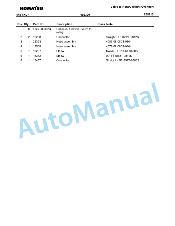 Komatsu 445FXL-1 Crawler Feller Buncher Parts Manual BEPB025500-5