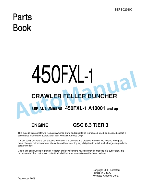 Komatsu 450FXL-1 Crawler Feller Buncher Parts Manual BEPB025600
