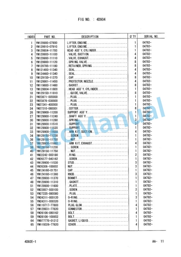 Komatsu 4D92E-1B45-BM, 4D92E-1B46-BM Parts Manual PEB16E2-01D-2