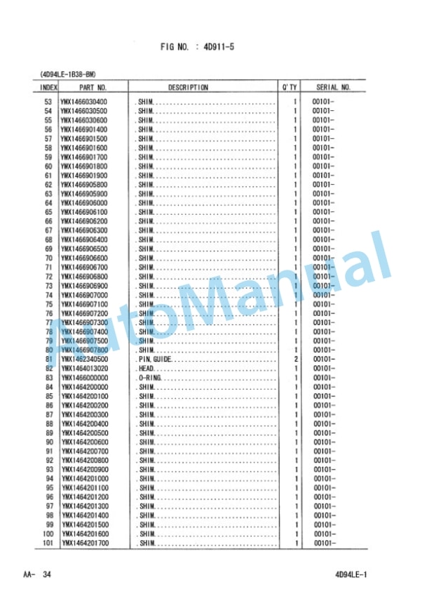 Komatsu 4D92E-1B45-BM, 4D92E-1B46-BM Parts Manual PEB16E2-01D-5