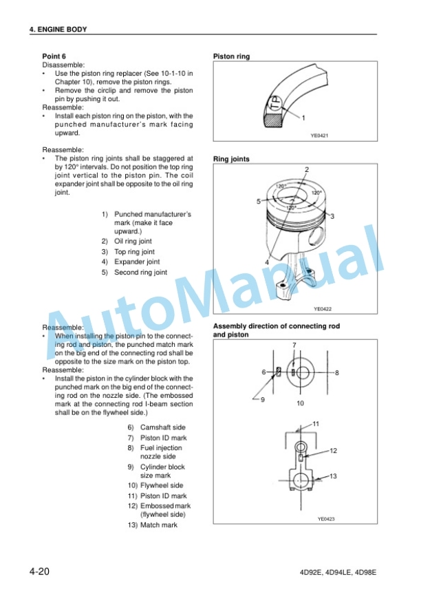 Komatsu 4D92E, 4D94LE, 4D98E Diesel Engine Shop Manual 4D94E-BE3-3