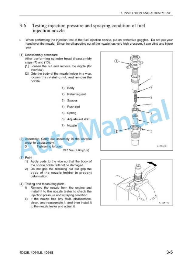 Komatsu 4D92E, 4D94LE, 4D98E Diesel Engine Shop Manual 4D94LE-BE1-2