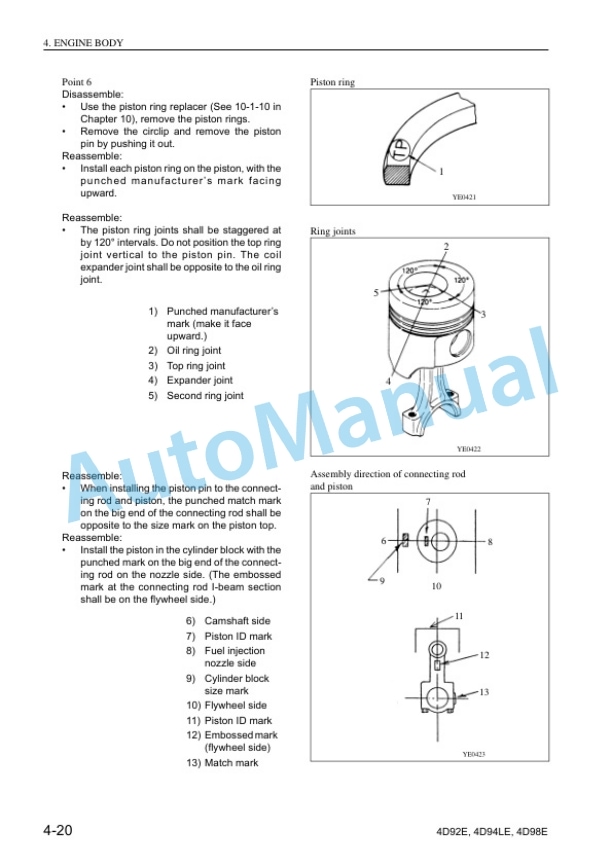 Komatsu 4D92E, 4D94LE, 4D98E Diesel Engine Shop Manual 4D94LE-BE1-3