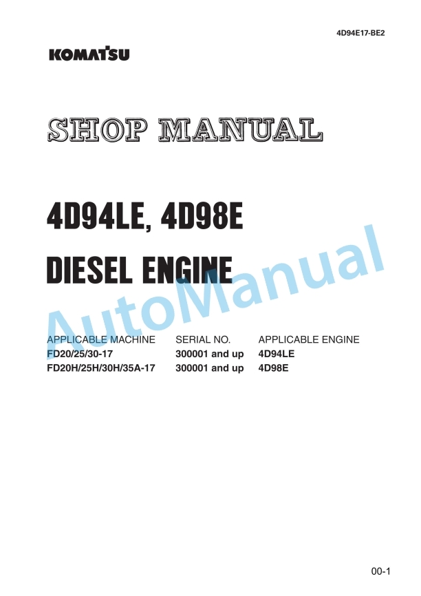 Komatsu 4D94LE, 4D98E Diesel Engine Shop Manual 4D94E17-BE2
