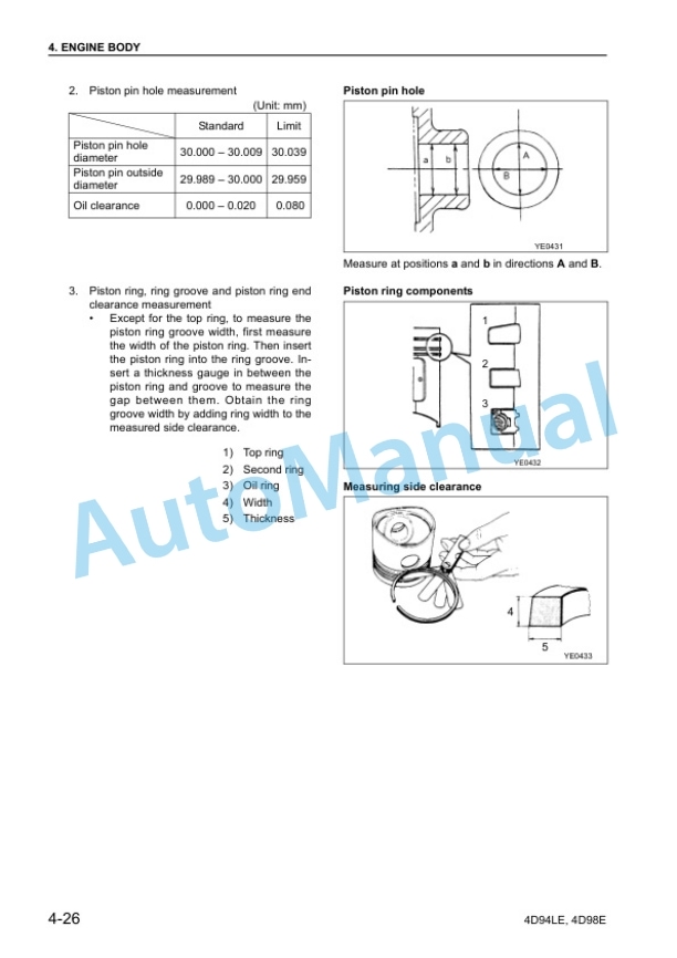 Komatsu 4D94LE, 4D98E Diesel Engine Shop Manual 4D94E17-BE2-3