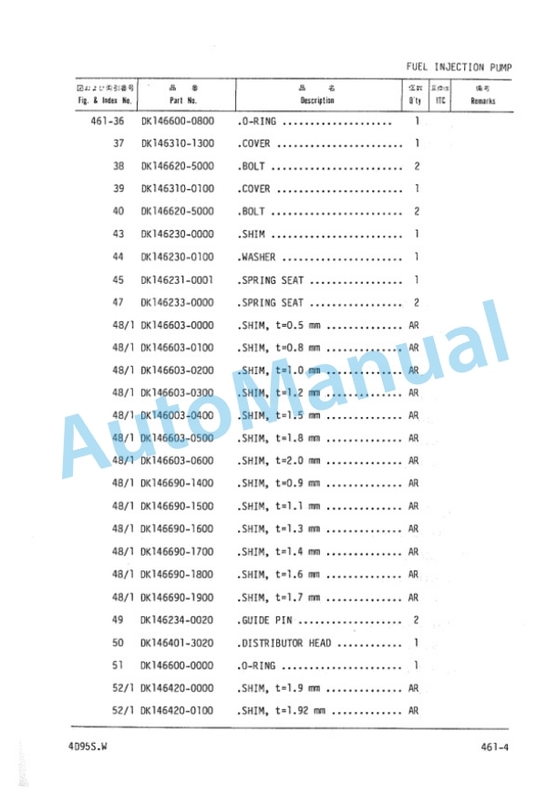 Komatsu 4D95S-W Diesel Engine Parts Manual PDB4D90-01-4