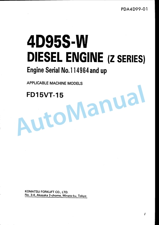 Komatsu 4D95S-W Diesel Engine (Z Series) Parts Manual PDA4D99-01