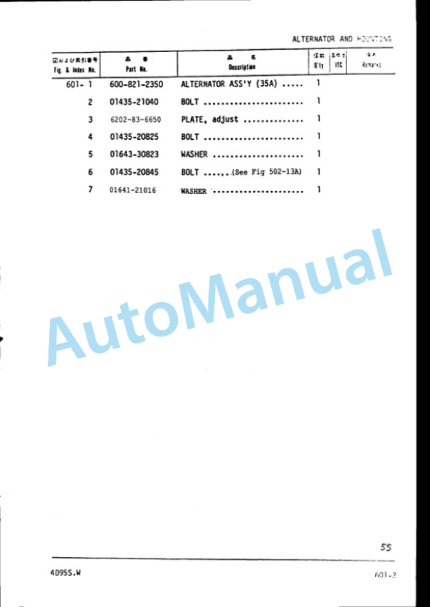 Komatsu 4D95S-W Diesel Engine (Z Series) Parts Manual PDA4D99-01-5