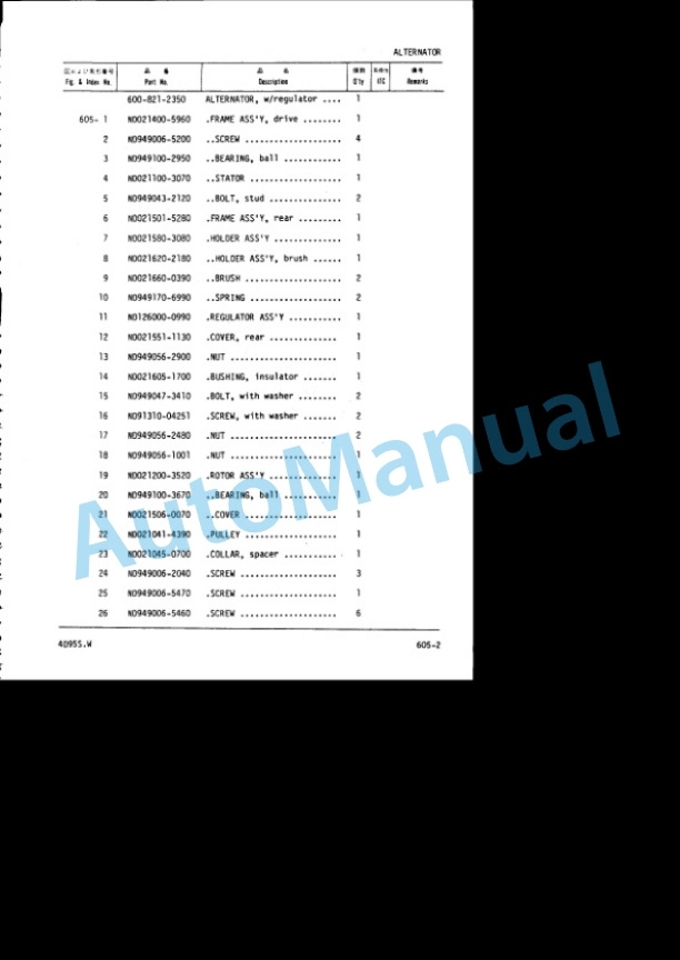 Komatsu 4D95S-W Diesel Engine (Z Series) Parts Manual PDB4D90-01-5