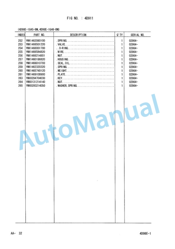 Komatsu 4D98E-1G38-BM, 4D98E-1G45-BM, 4D98E-1G46-BM Parts Manual PEB16E2-01F-4