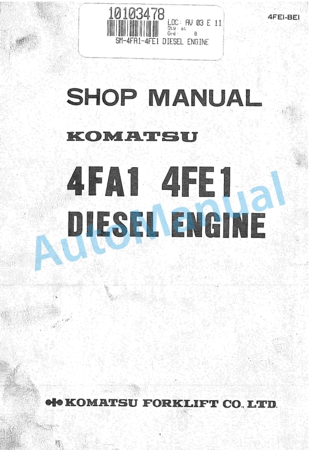 Komatsu 4FA1, 4FE1 Diesel Engine Shop Manual 4FEI-BEI
