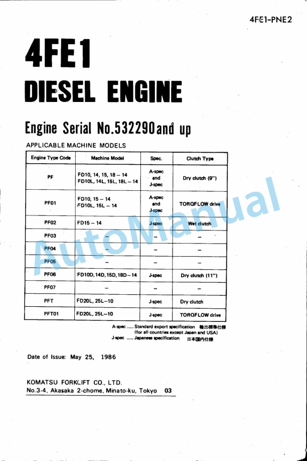 Komatsu 4FE1 Diesel Engine Parts Manual 4FE1-PNE2