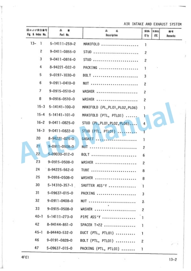 Komatsu 4FE1 Diesel Engine Parts Manual 4FE1-PNE4-4