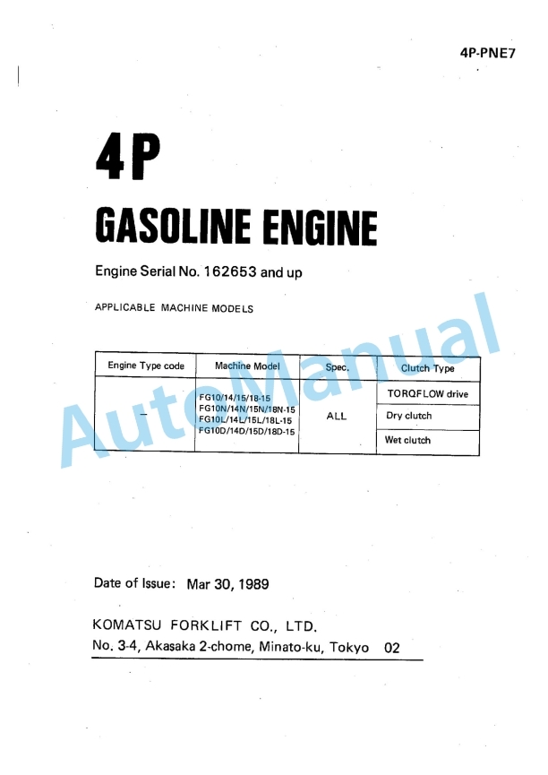 Komatsu 4P Gasoline Engine Parts Manual 4P-PNE7