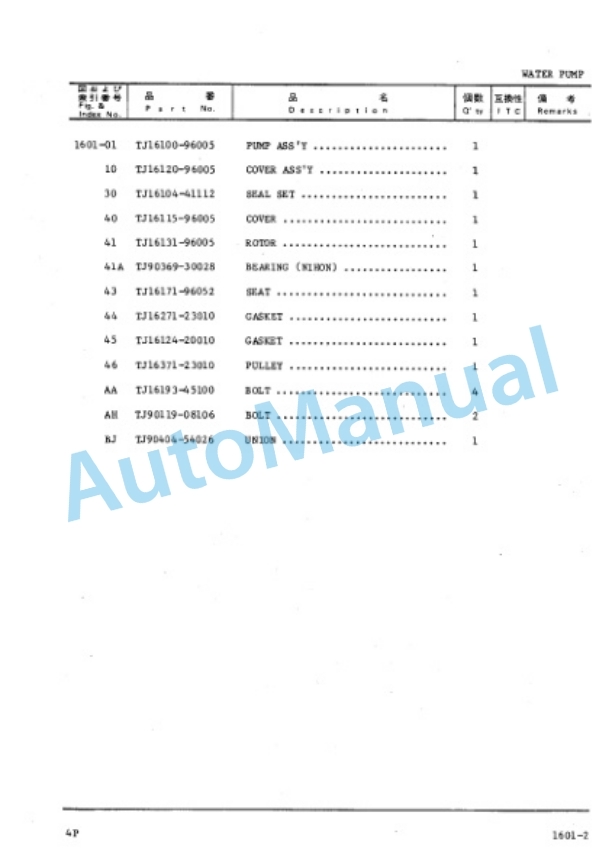 Komatsu 4P Gasoline Engine Parts Manual 4P-PNE7-3