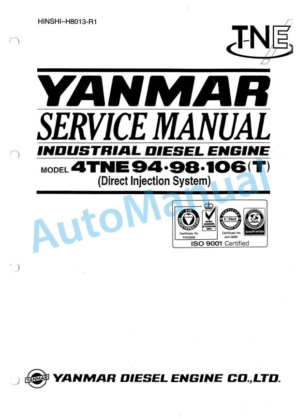 Komatsu 4TNE94.98.106T Diesel Engine Service Manual HINSHI-H8013-R1