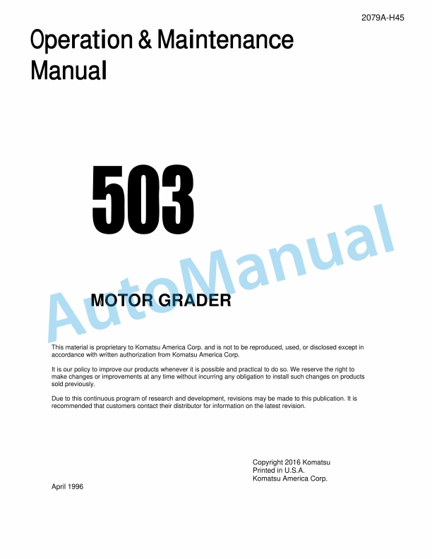 Komatsu 503 Motor Grader Operation and Maintenance Manual 2079A-H45