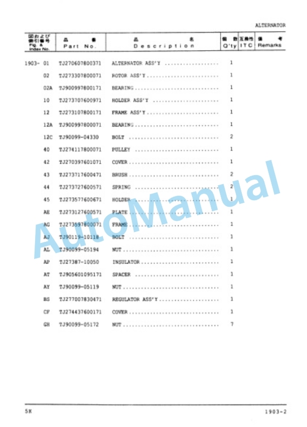 Komatsu 5K Gasoline Engine Parts Manual PGA5K00-01-4