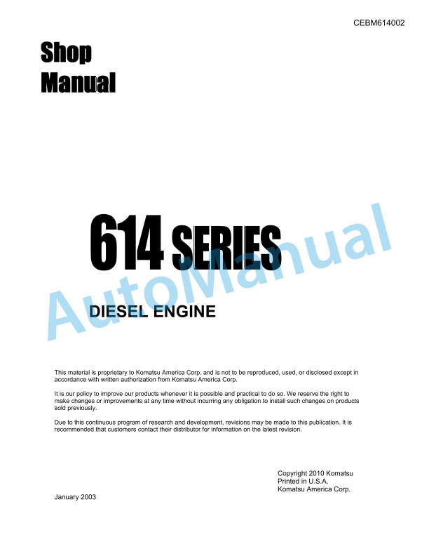 Komatsu 614 Series Diesel Engine Shop Manual CEBM614002
