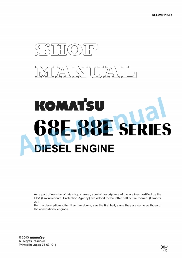 Komatsu 68E-88E Series Diesel Engine Shop Manual SEBM011501