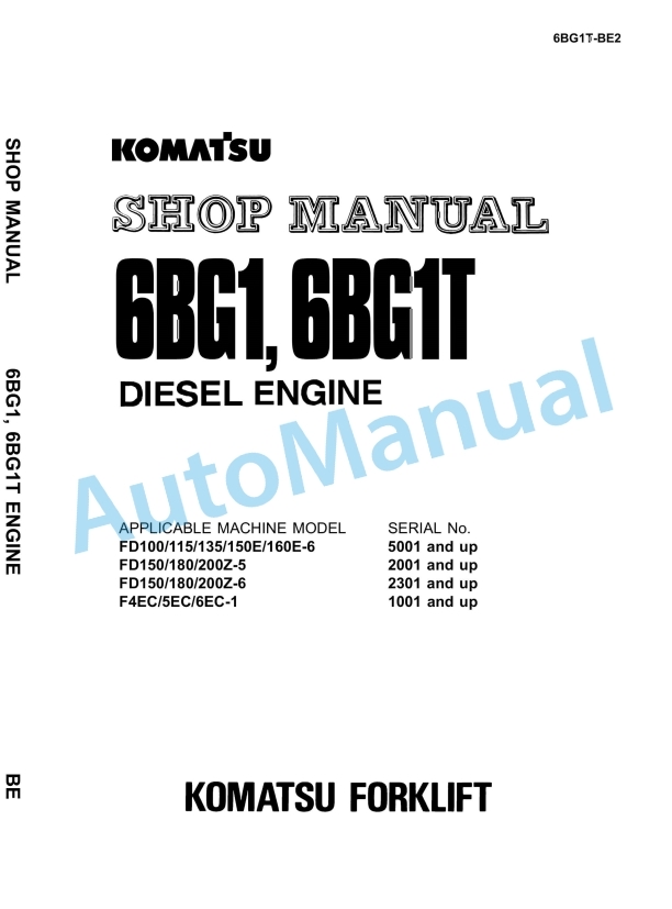 Komatsu 6BG1, 6BG1T Diesel Engine Shop Manual 6BG1T-BE2
