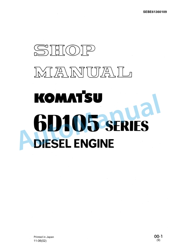 Komatsu 6D105 Series Diesel Engine Shop Manual SEBE61360109