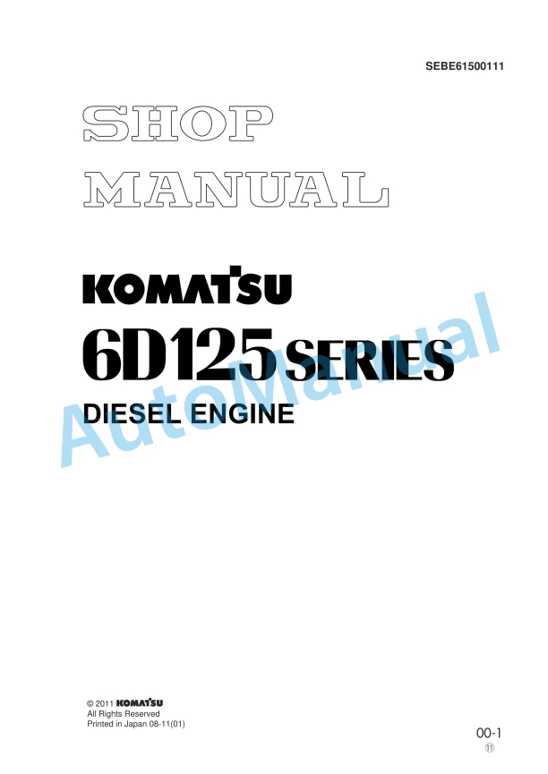 Komatsu 6D125 Series Diesel Engine Shop Manual SEBE61500111