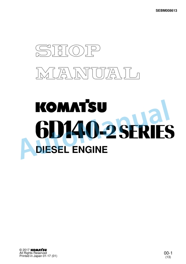 Komatsu 6D140-2 Series Diesel Engine Shop Manual SEBM008613